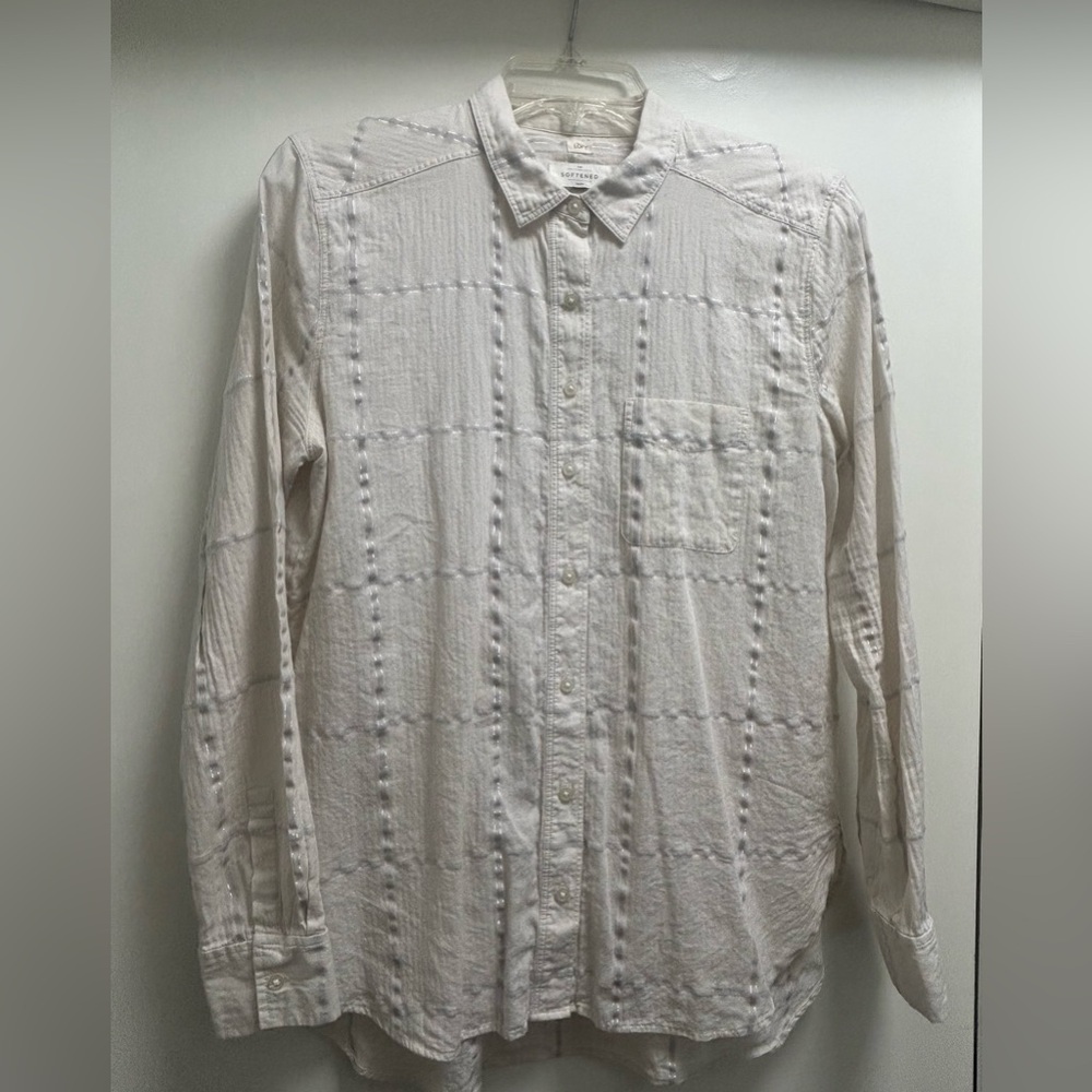 🟢LOFT Ivory Plaid THE SOFTENED SHIRT Long Sleeve Size M🟢